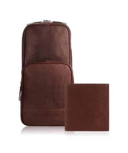 PAOLO PERUZZI Ajándékkészlet - bőr hátizsák IN-51 és bőr pénztárca IN-32 | Barna