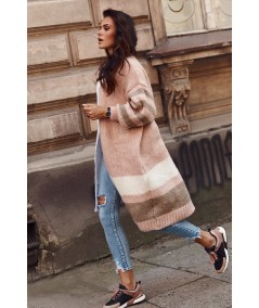 Női hosszú nyitott pulóver NU_S75 | rózsaszín
