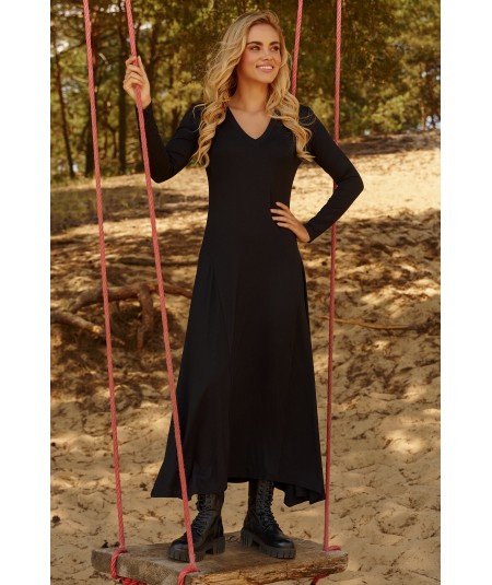 Macadamia hosszú viszkóz ruha M809 | fekete