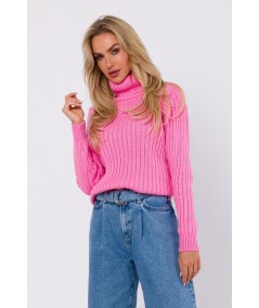 MOE női garbós pulóver M771 | rózsaszín