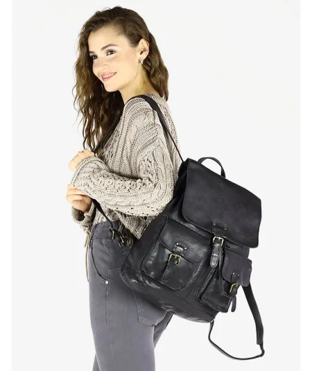 MARCO MAZZINI Elegáns női hátizsák A4-es valódi bőrből | fekete