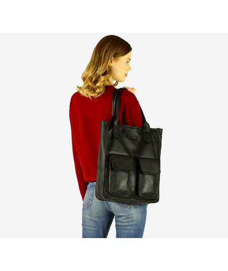 MARCO MAZZINI Ravenna bőr shopper táska | fekete
