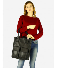 MARCO MAZZINI Ravenna bőr shopper táska | fekete