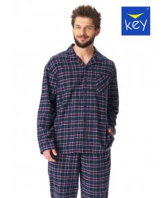 KEY Férfi flanel pizsama | sötétkék