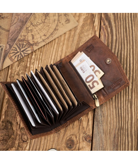PAOLO PERUZZI Valódi bőrből készült pénztárca kártyákhoz és névjegykártyákhoz SI-06-BR | Barna