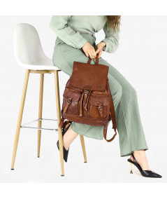 MARCO MAZZINI Elegáns női hátizsák A4-es valódi bőrből | konyak