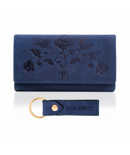 PAOLO PERUZZI Női bőr pénztárca és kulcstartó Vintage ZUP-95-DB | sötétkék