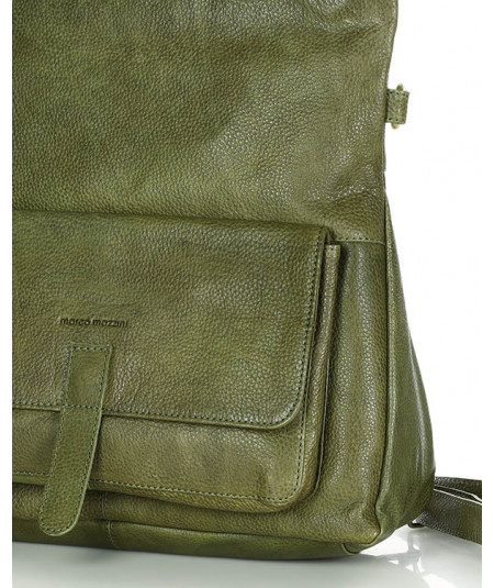 MARCO MAZZINI Bőr táska és hátizsák olajzöld zsebbel