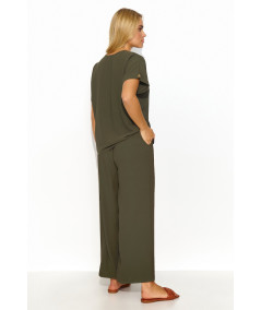 Makadamia női széles szárú nadrág szett M831 | khaki