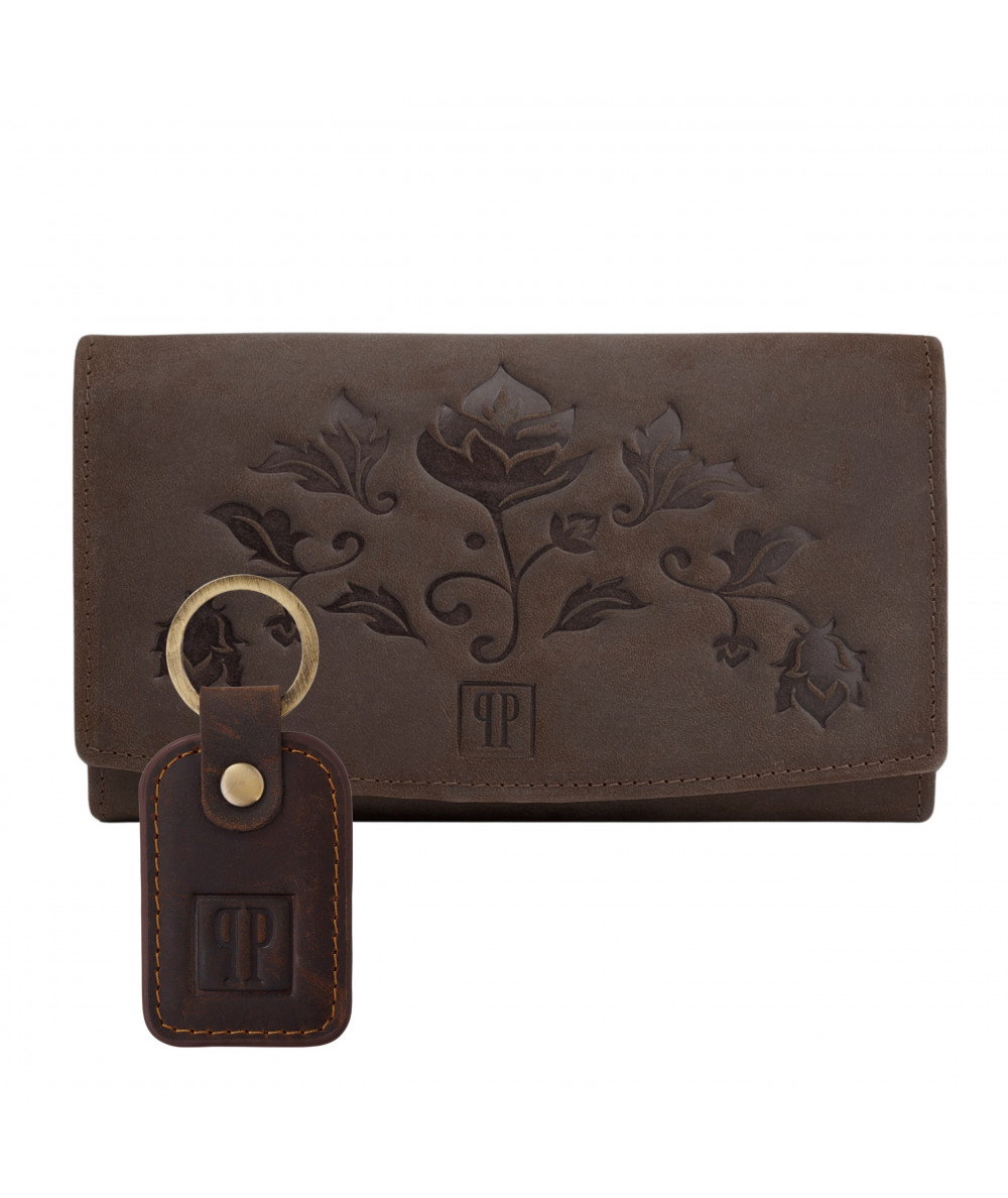 PAOLO PERUZZI Női bőr pénztárca + kulcstartó Vintage ZUP-104-BR | Barna