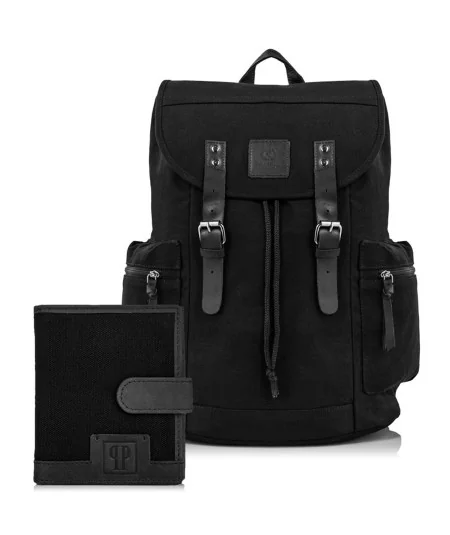 Paolo Peruzzi Férfi hátizsák + pénztárca T-04 VINTAGE | fekete